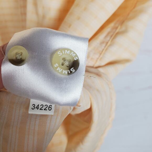 Simms Men Short Sleeve Button Up Shirt XL Orange White Fishing Guide Series FLAW - Picture 10 of 13